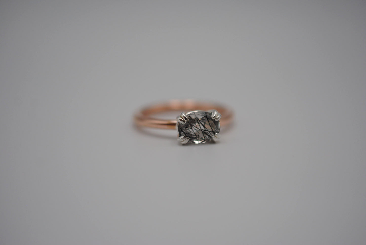 Rutilated Quartz Ring : Oval Cut, Yellow Gold Fill Band, East-West Silver Setting