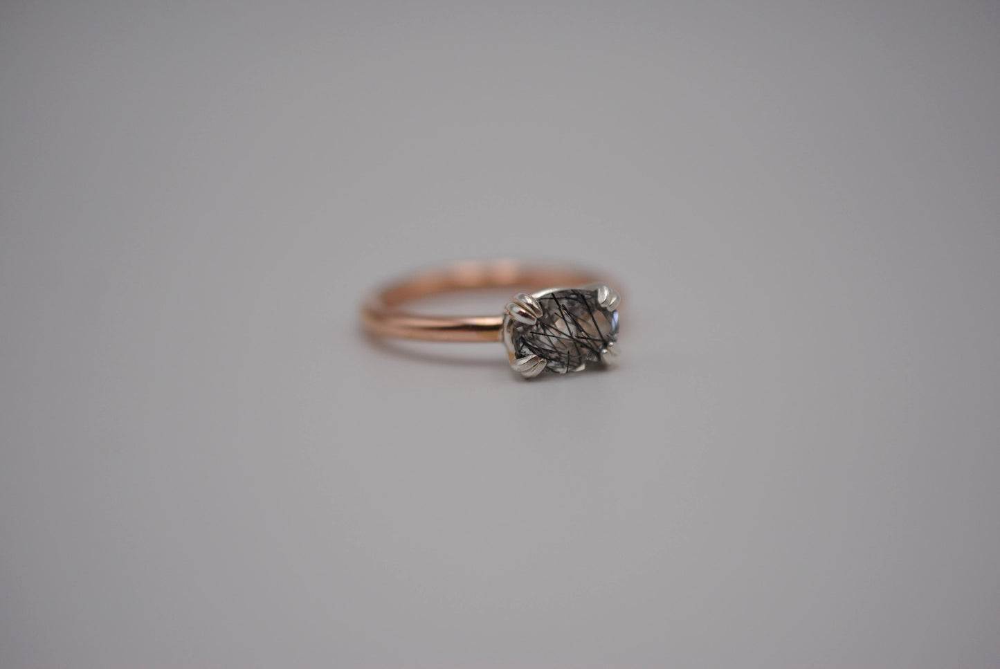Rutilated Quartz Ring : Oval Cut, Yellow Gold Fill Band, East-West Silver Setting