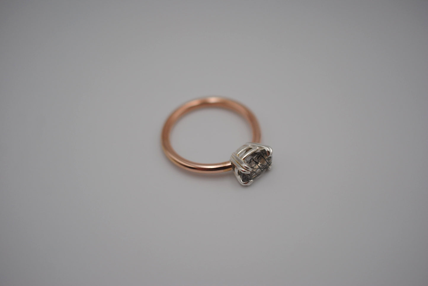 Rutilated Quartz Ring : Oval Cut, Yellow Gold Fill Band, East-West Silver Setting