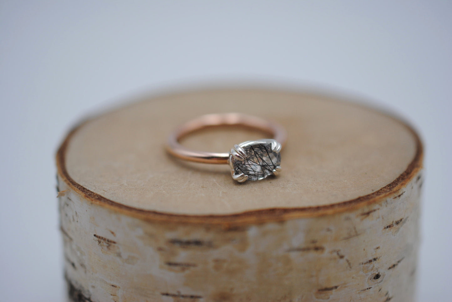 Rutilated Quartz Ring : Oval Cut, Yellow Gold Fill Band, East-West Silver Setting