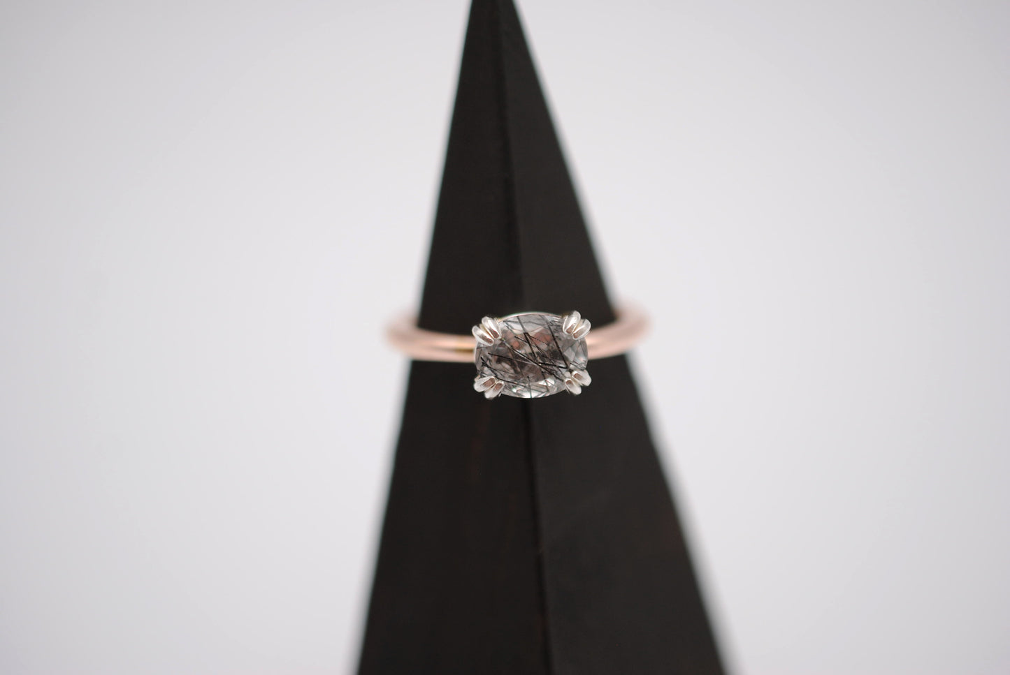 Rutilated Quartz Ring : Oval Cut, Yellow Gold Fill Band, East-West Silver Setting