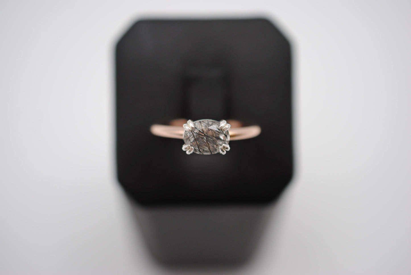Rutilated Quartz Ring : Oval Cut, Yellow Gold Fill Band, East-West Silver Setting