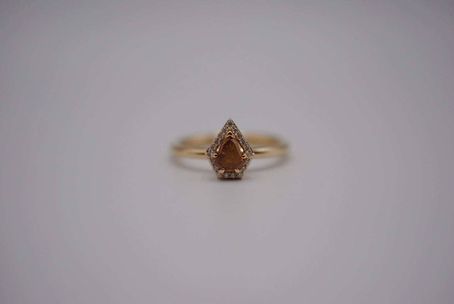 Salt and Pepper Ring : Shield Cut, Diamond Halo, 14K Yellow Gold