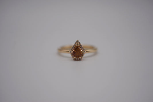 Salt and Pepper Ring : Shield Cut, Diamond Halo, 14K Yellow Gold