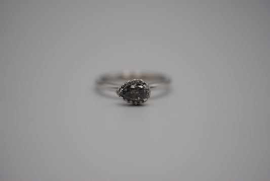 Salt and Pepper Ring: Pear Cut, Diamond Halo, White Gold