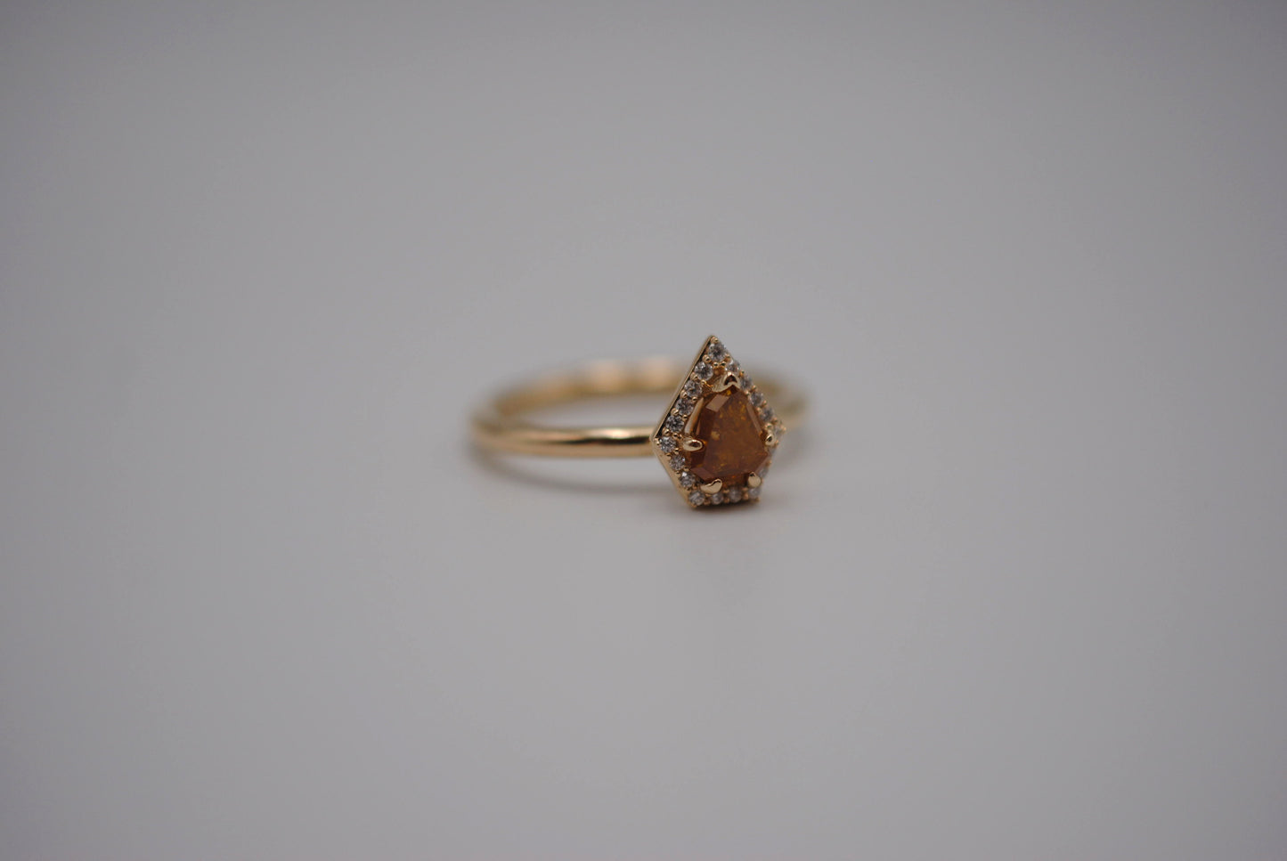 Salt and Pepper Ring : Shield Cut, Diamond Halo, 14K Yellow Gold