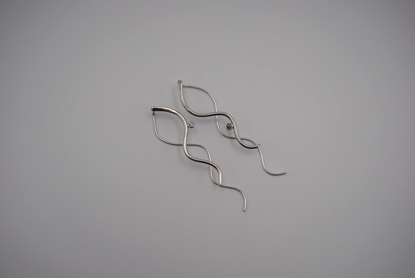 Sapphire Earrings: Infinity, Round Cut, Rhodium Finished