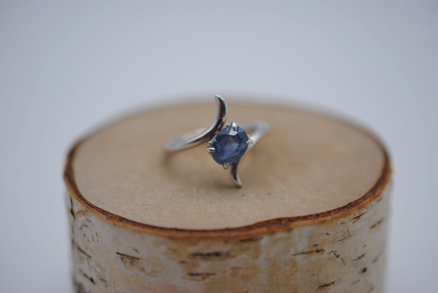 Sapphire Ring: Oval Cut, White Gold, Bypass Band