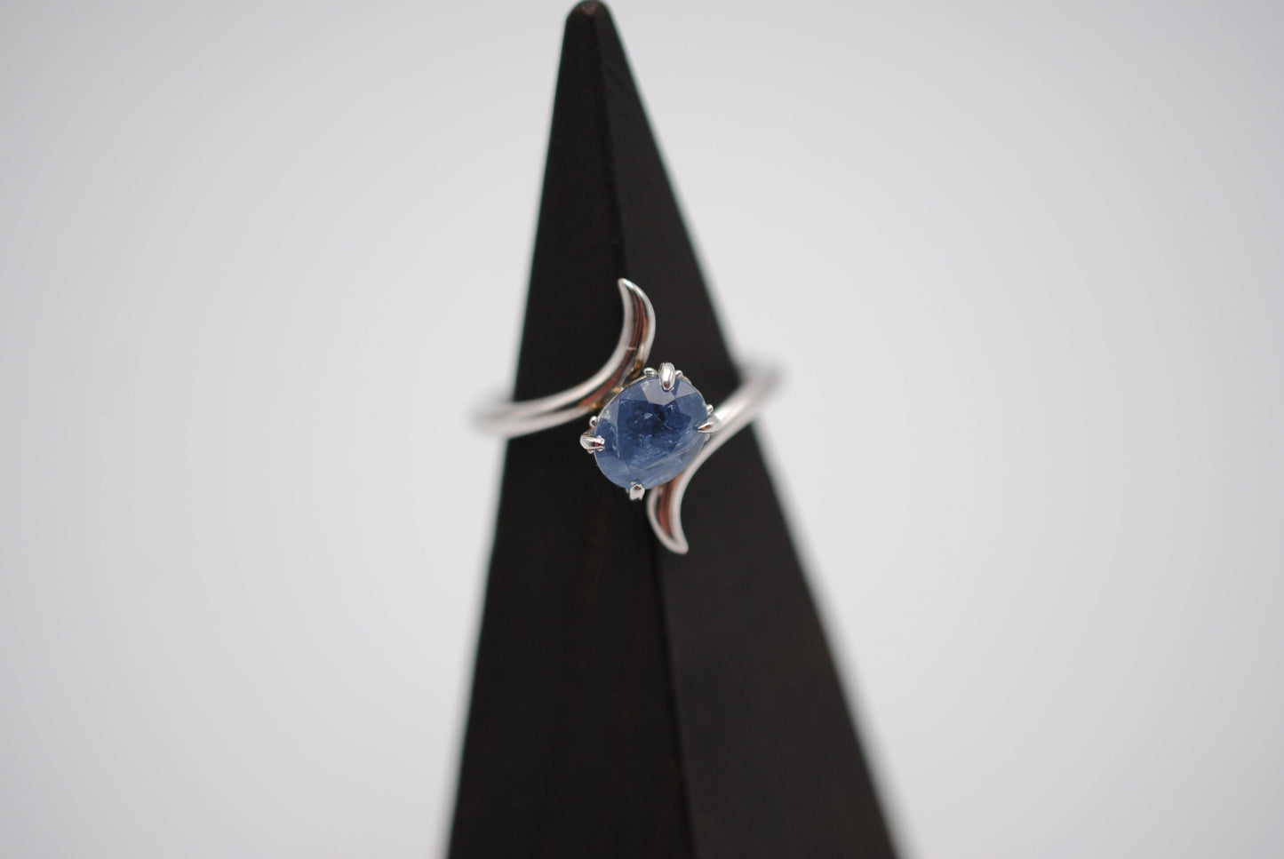 Sapphire Ring: Oval Cut, White Gold, Bypass Band