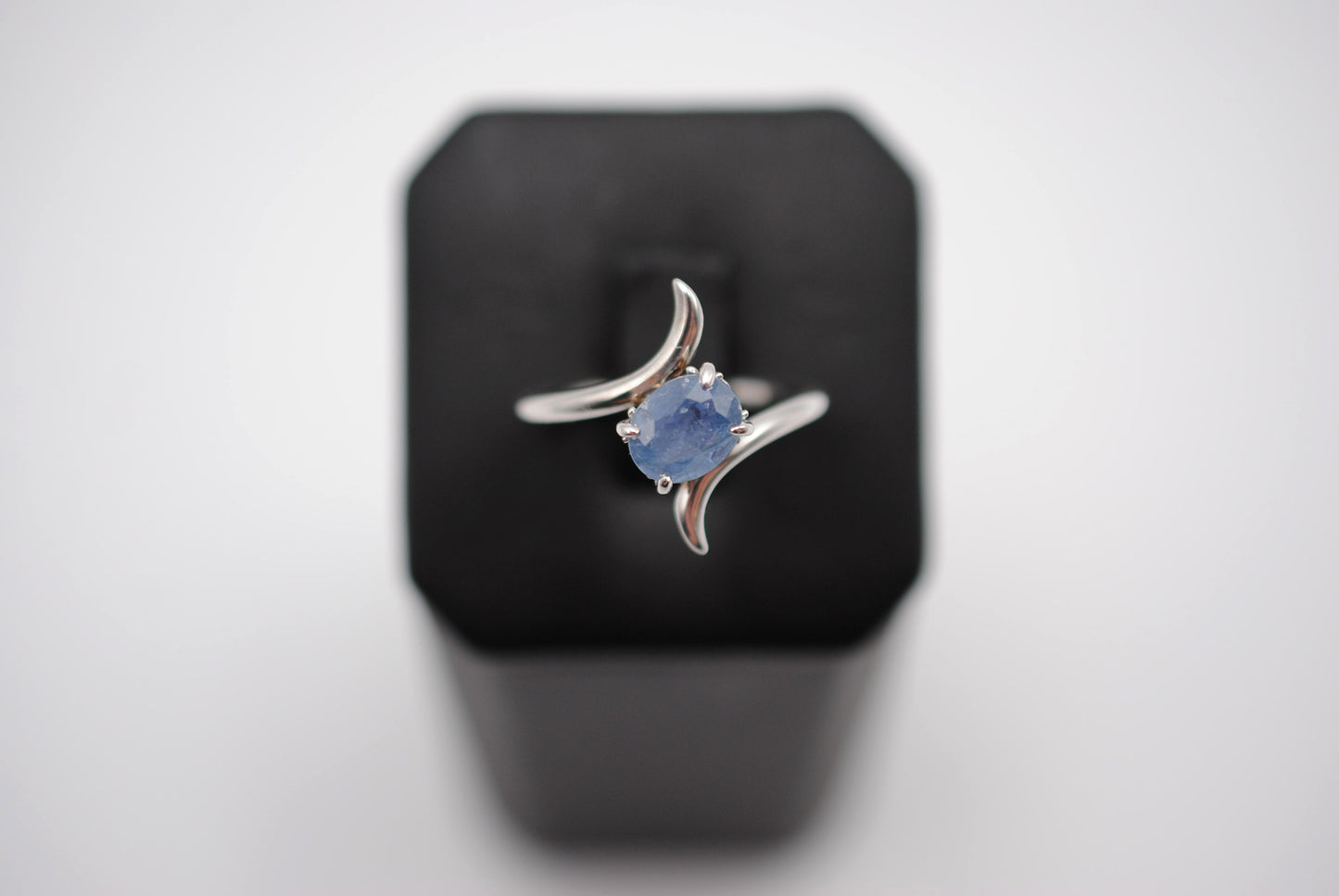 Sapphire Ring: Oval Cut, White Gold, Bypass Band