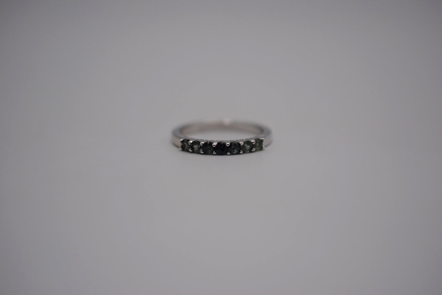 Sapphire Ring: Round Cut, Ombre, White Gold