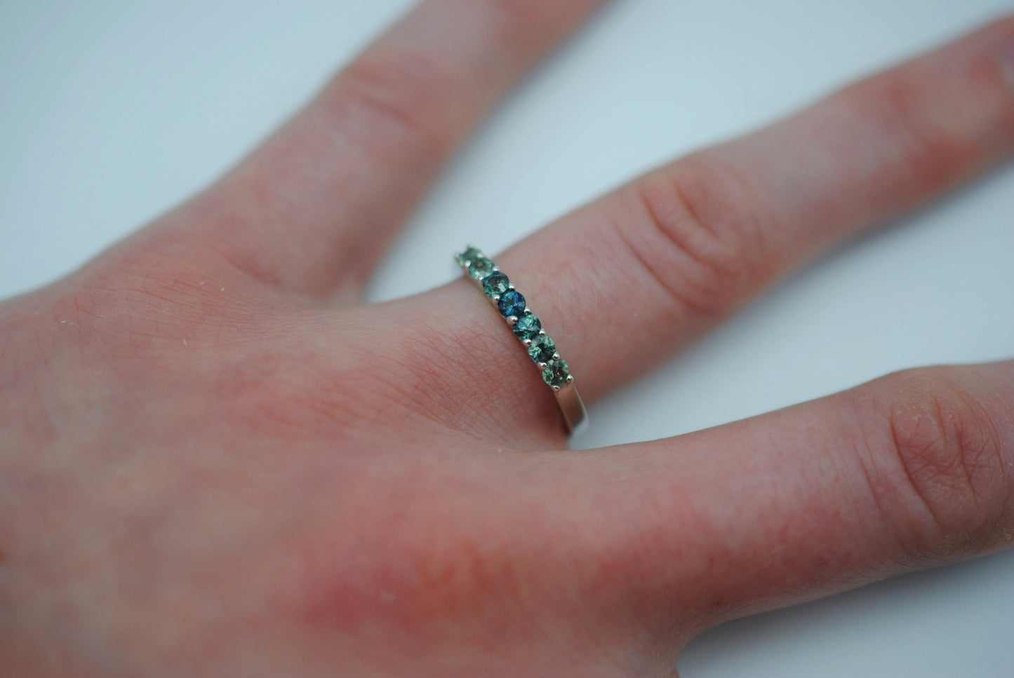 Sapphire Ring: Round Cut, Ombre, White Gold