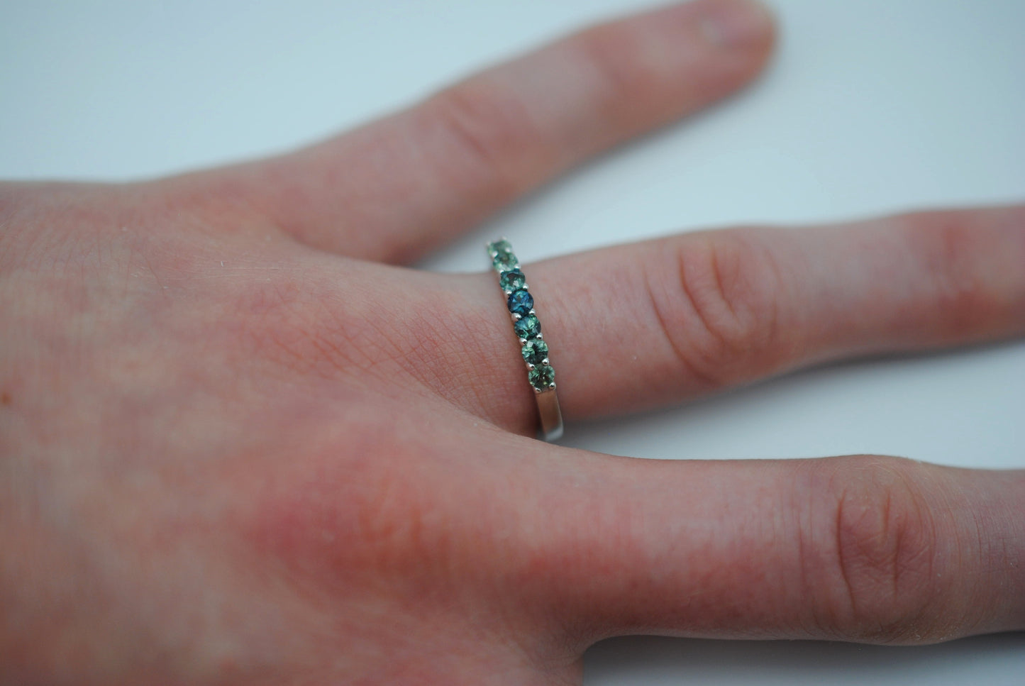 Sapphire Ring: Round Cut, Ombre, White Gold