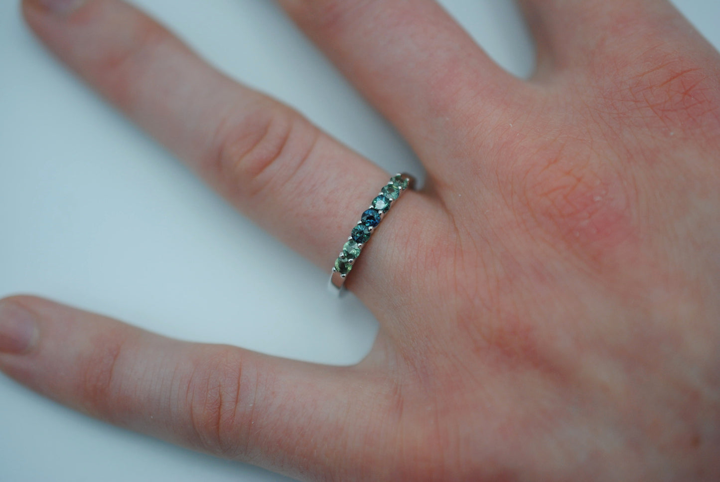 Sapphire Ring: Round Cut, Ombre, White Gold