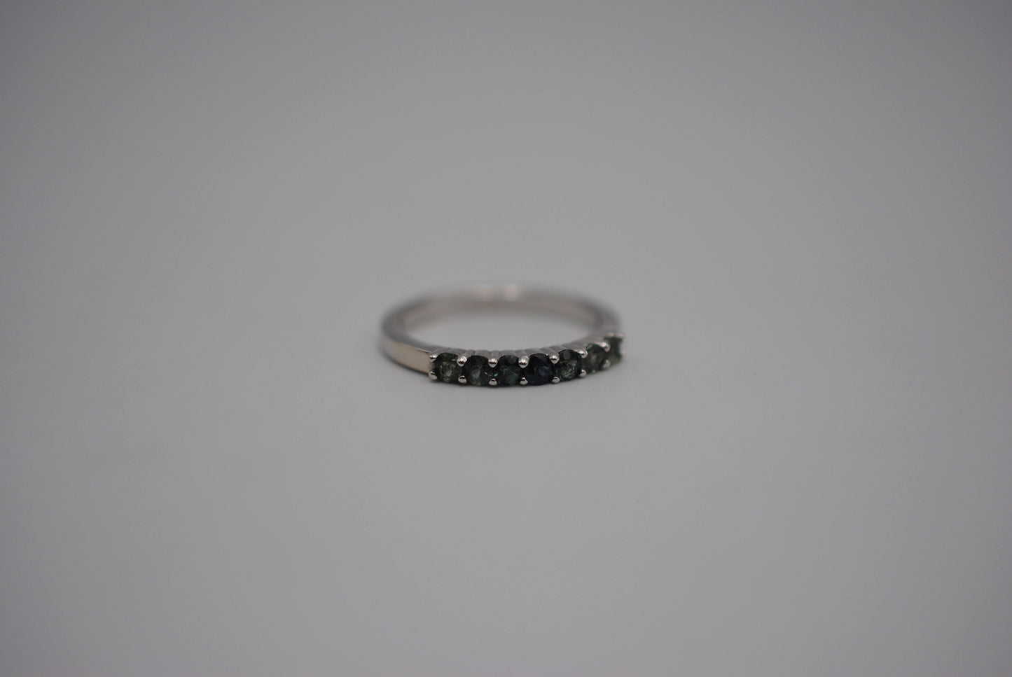 Sapphire Ring: Round Cut, Ombre, White Gold