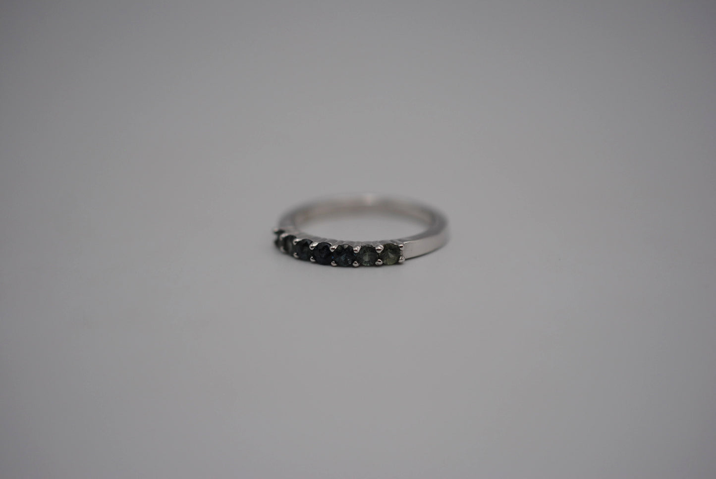 Sapphire Ring: Round Cut, Ombre, White Gold