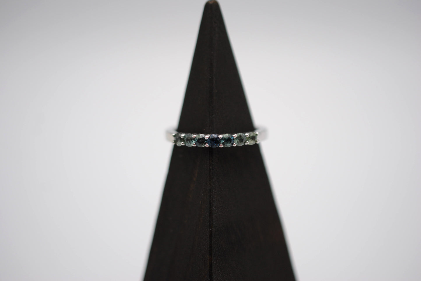 Sapphire Ring: Round Cut, Ombre, White Gold