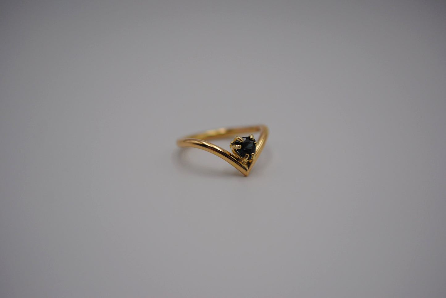 Sapphire Ring: Trillion Cut, Chevron, Yellow Gold Fill