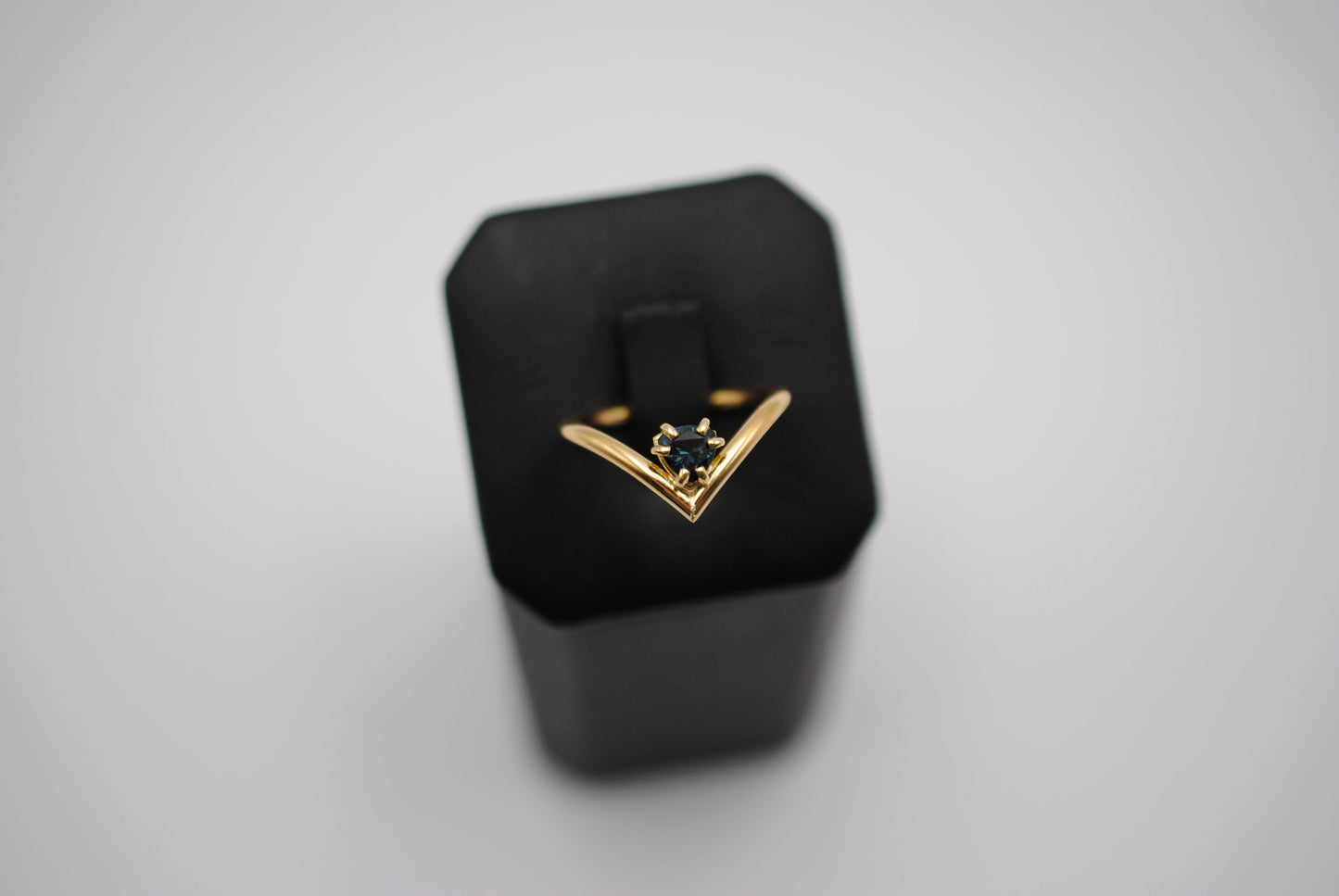Sapphire Ring: Trillion Cut, Chevron, Yellow Gold Fill