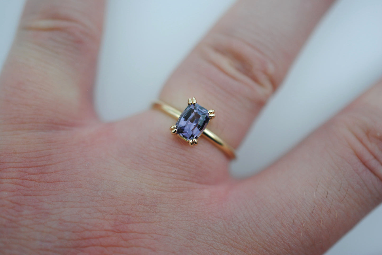 Spinel RingModified Emerald Cut, Yellow Gold, Double Prong Setting