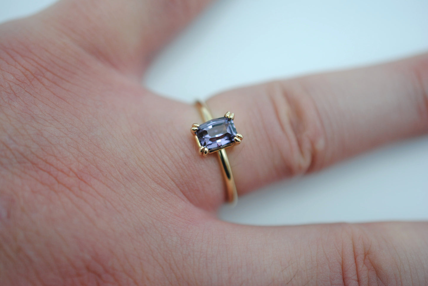 Spinel RingModified Emerald Cut, Yellow Gold, Double Prong Setting
