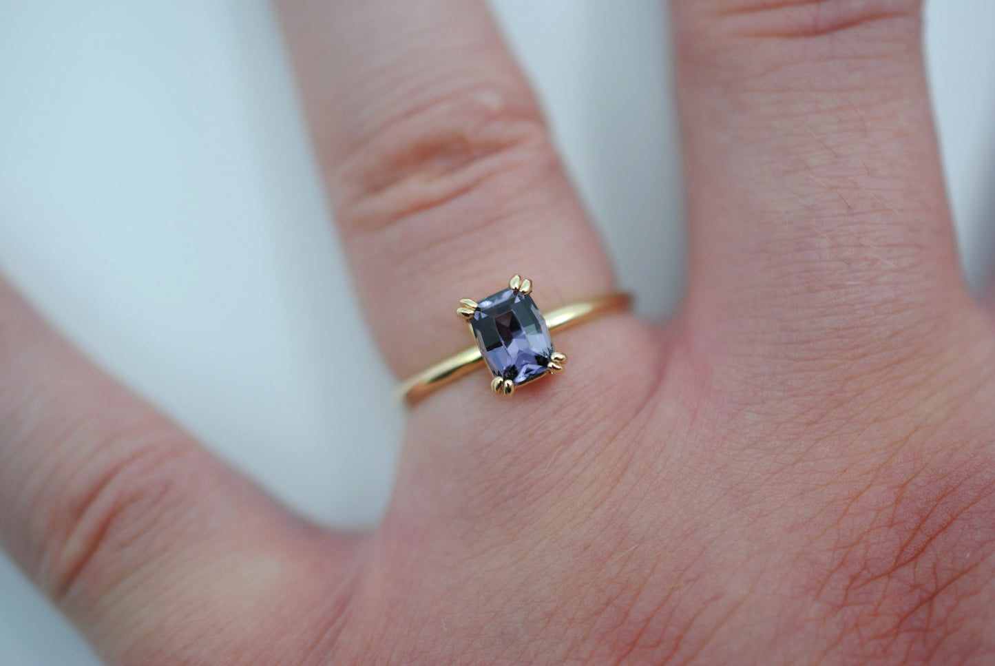 Spinel RingModified Emerald Cut, Yellow Gold, Double Prong Setting