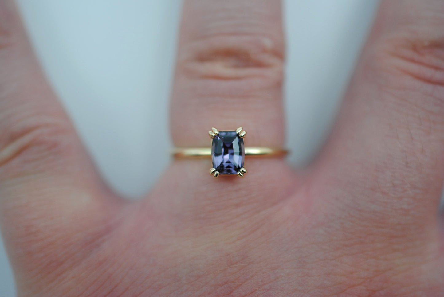 Spinel RingModified Emerald Cut, Yellow Gold, Double Prong Setting
