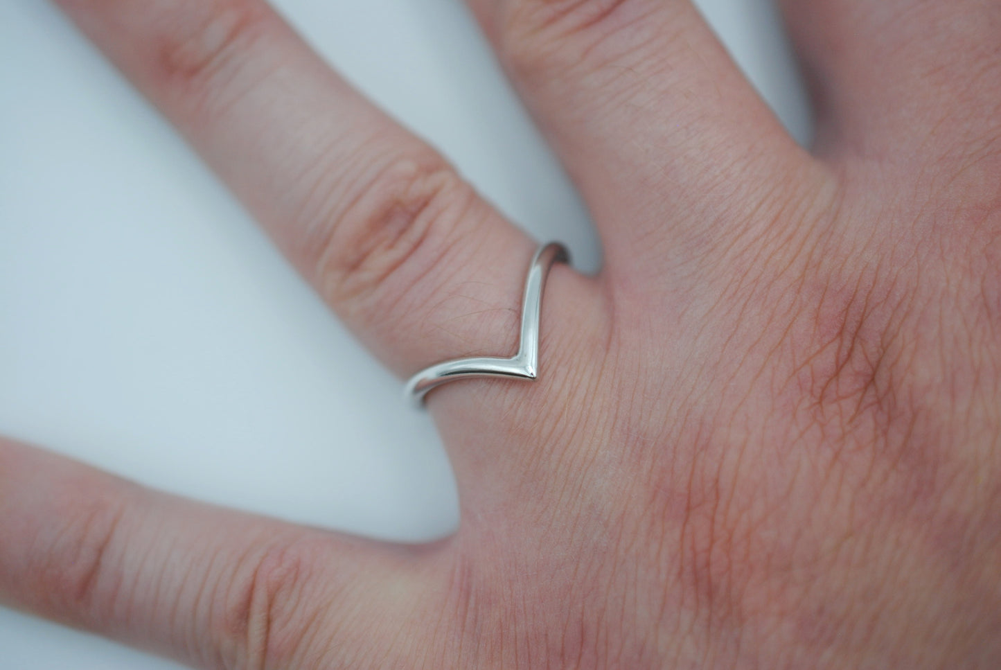 Stacker Ring: Chevron, Rhodium Finish