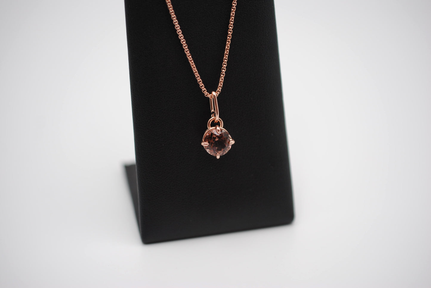 Tourmaline Necklace: Round Cut, Rose Gold Prong Setting, Rose Gold Fill Rounded Box Chain