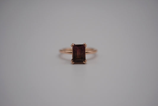 Tourmaline Ring: Emerald Cut, Rose Gold, Double Prong Setting