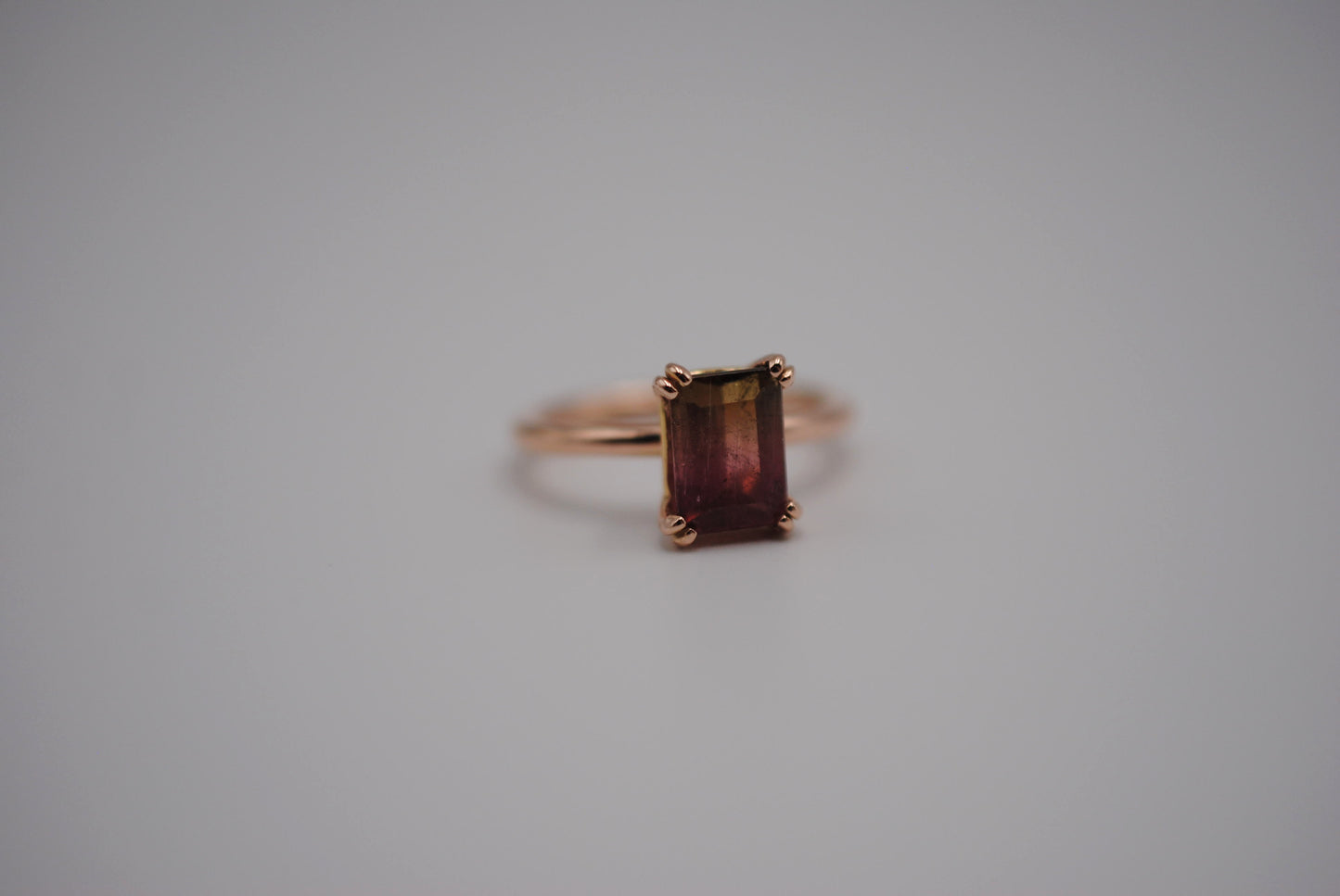 Tourmaline Ring: Emerald Cut, Rose Gold, Double Prong Setting