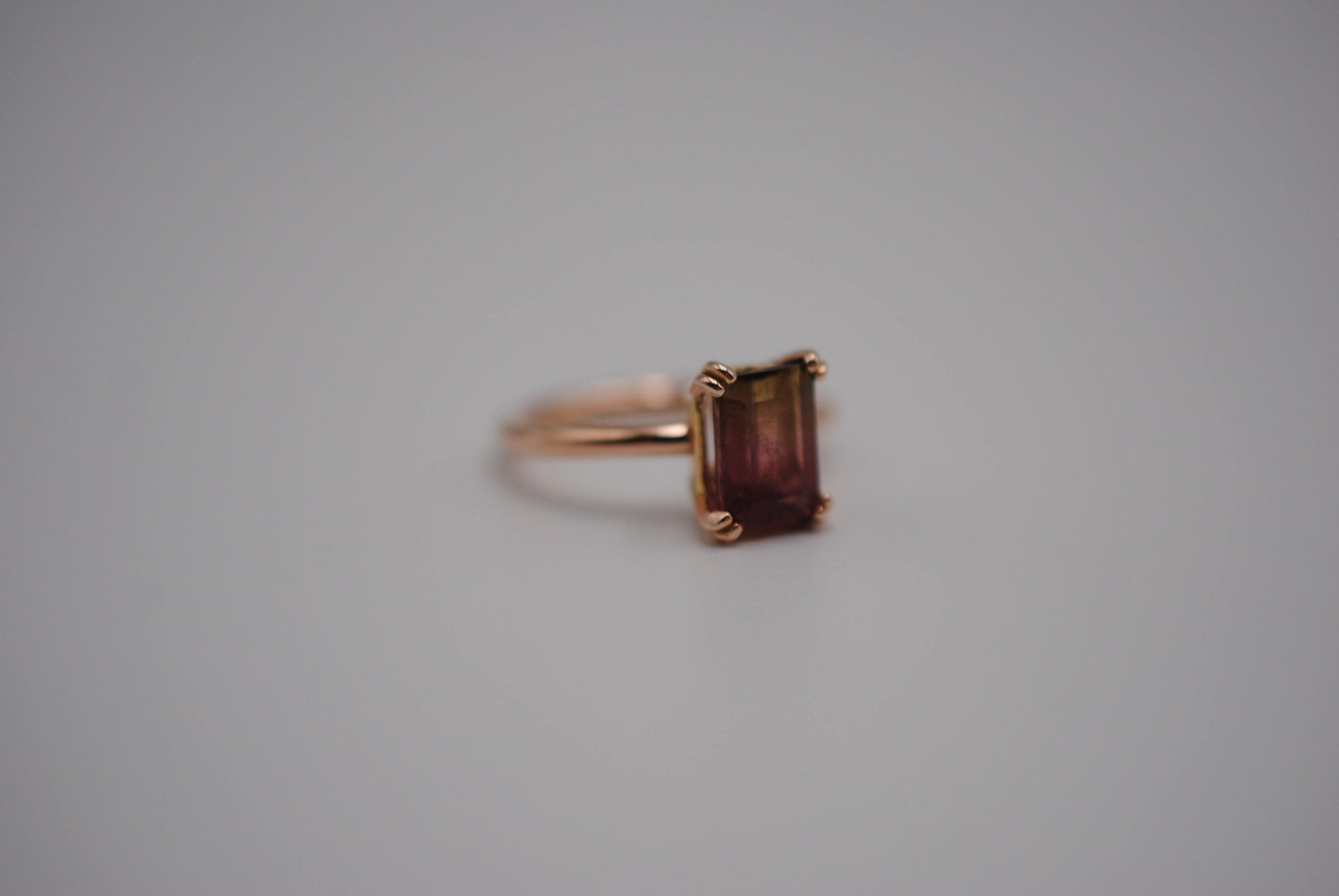 Tourmaline Ring: Emerald Cut, Rose Gold, Double Prong Setting