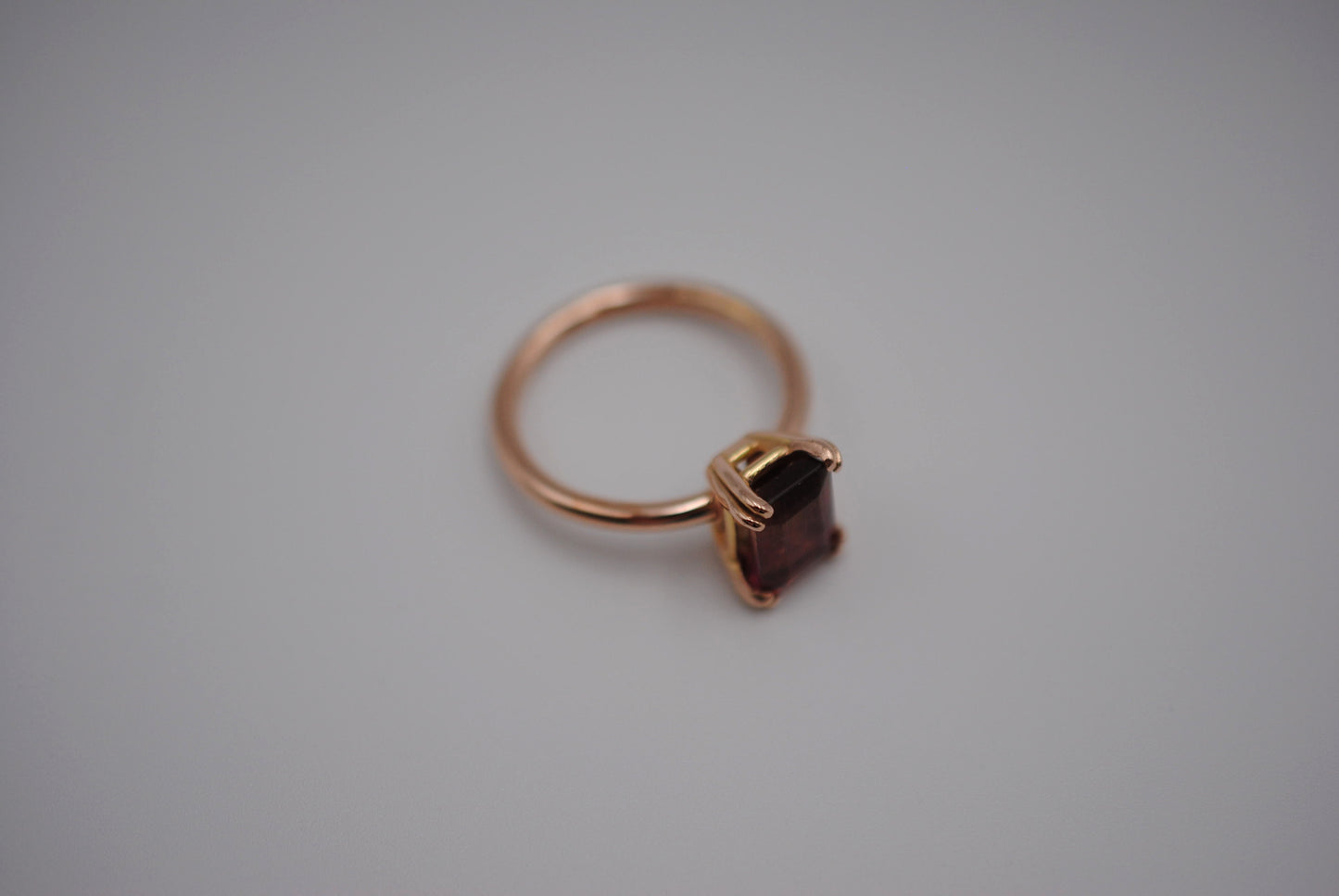 Tourmaline Ring: Emerald Cut, Rose Gold, Double Prong Setting