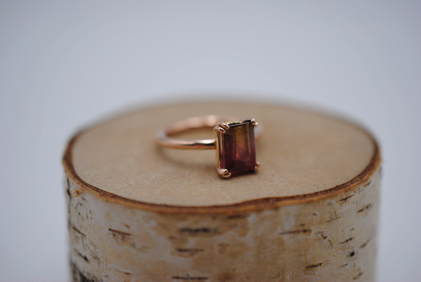 Tourmaline Ring: Emerald Cut, Rose Gold, Double Prong Setting