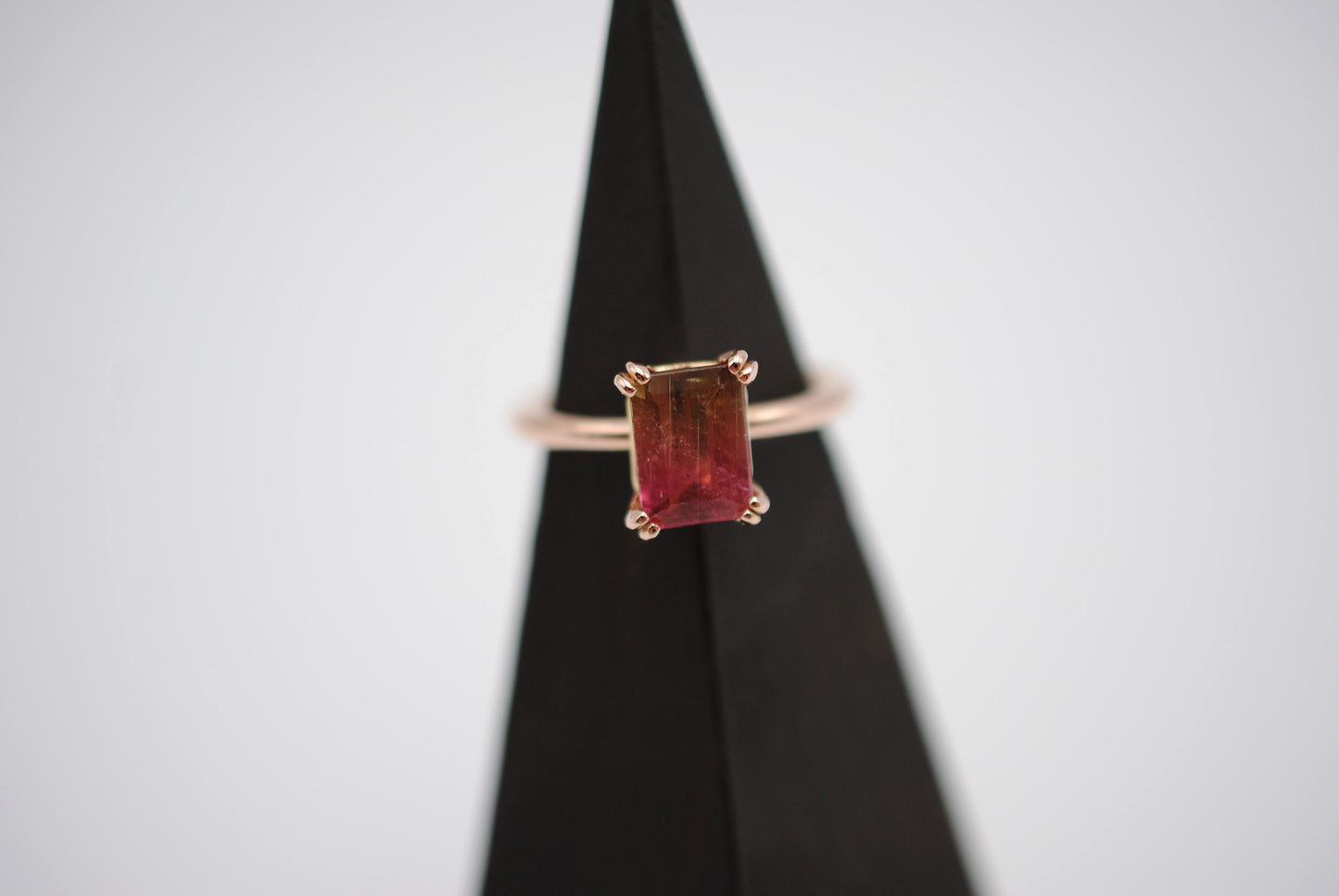 Tourmaline Ring: Emerald Cut, Rose Gold, Double Prong Setting
