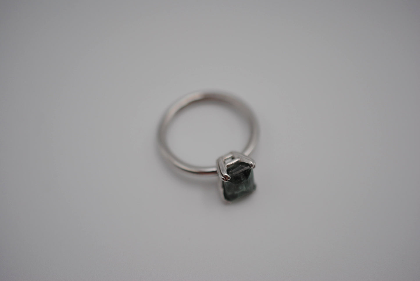 Tourmaline Ring: Emerald Cut, White Gold, Double Prong Setting