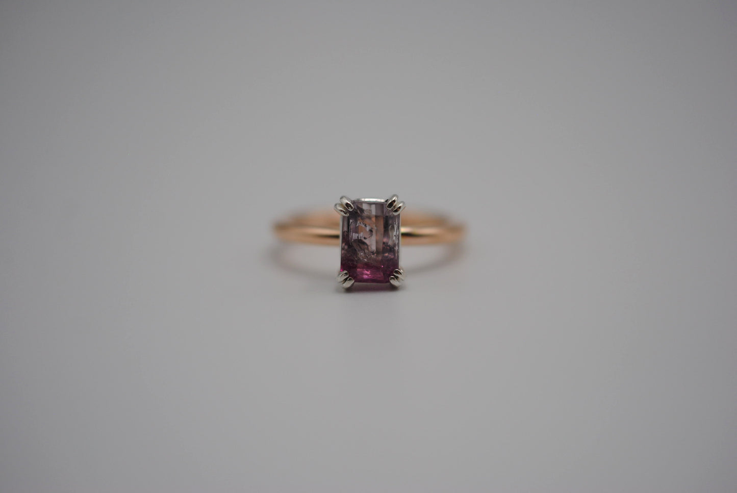 Tourmaline Ring: Emerald Cut, Yellow Gold Fill Band, Silver Double Prong Setting