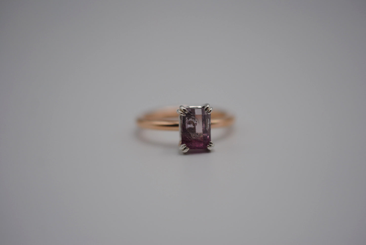 Tourmaline Ring: Emerald Cut, Yellow Gold Fill Band, Silver Double Prong Setting