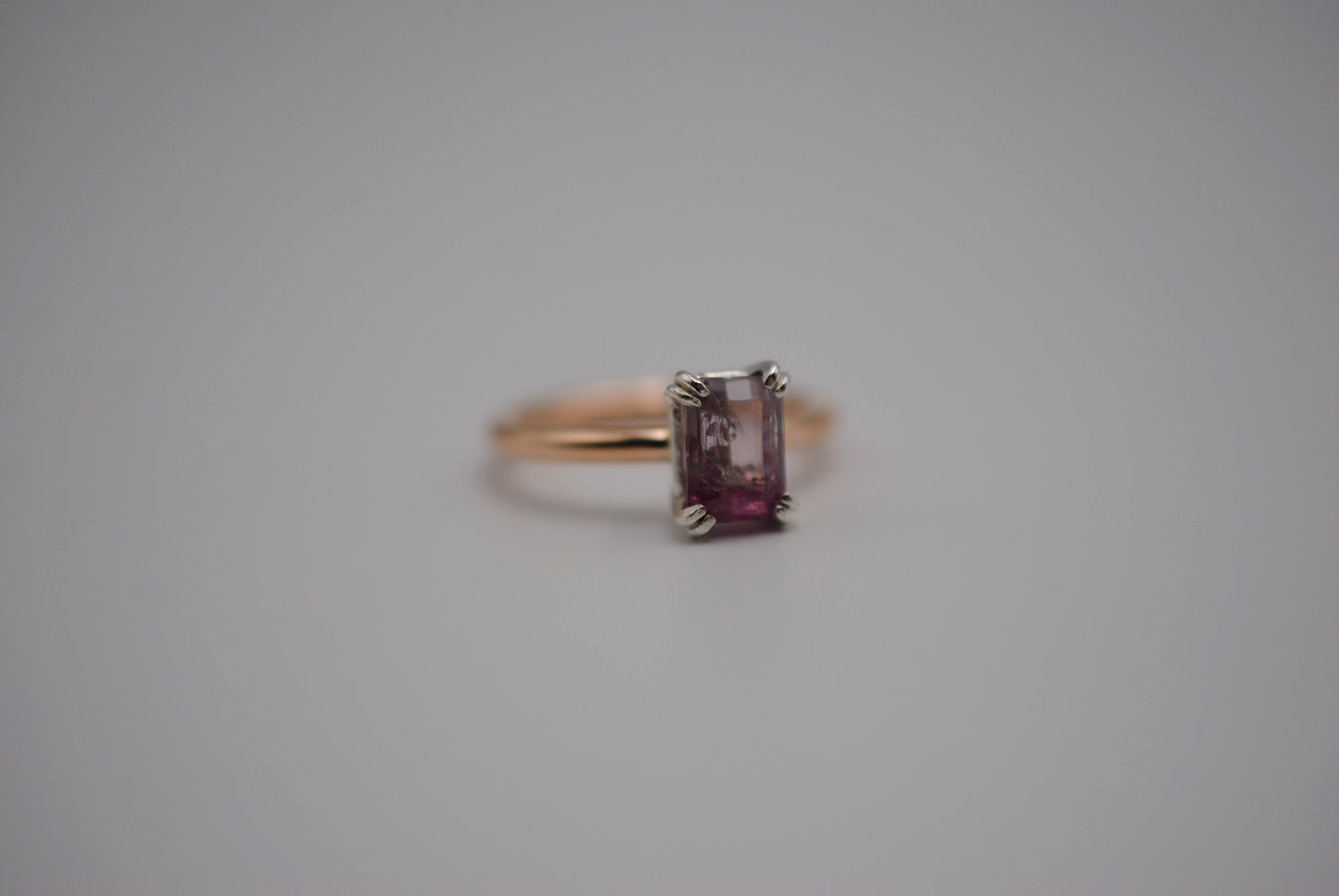 Tourmaline Ring: Emerald Cut, Yellow Gold Fill Band, Silver Double Prong Setting