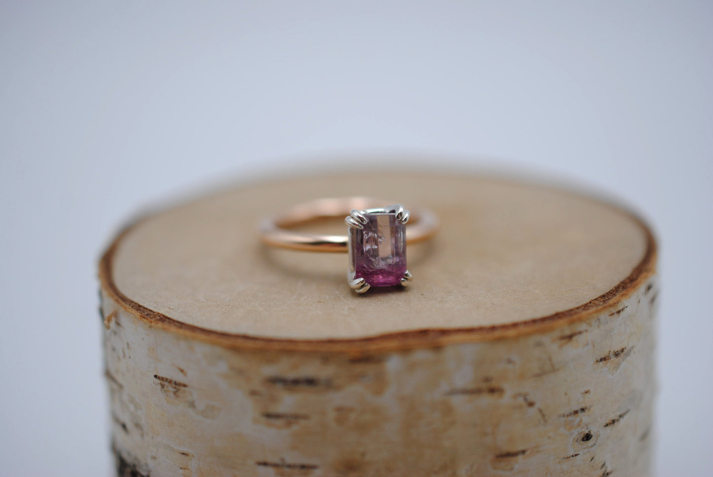 Tourmaline Ring: Emerald Cut, Yellow Gold Fill Band, Silver Double Prong Setting