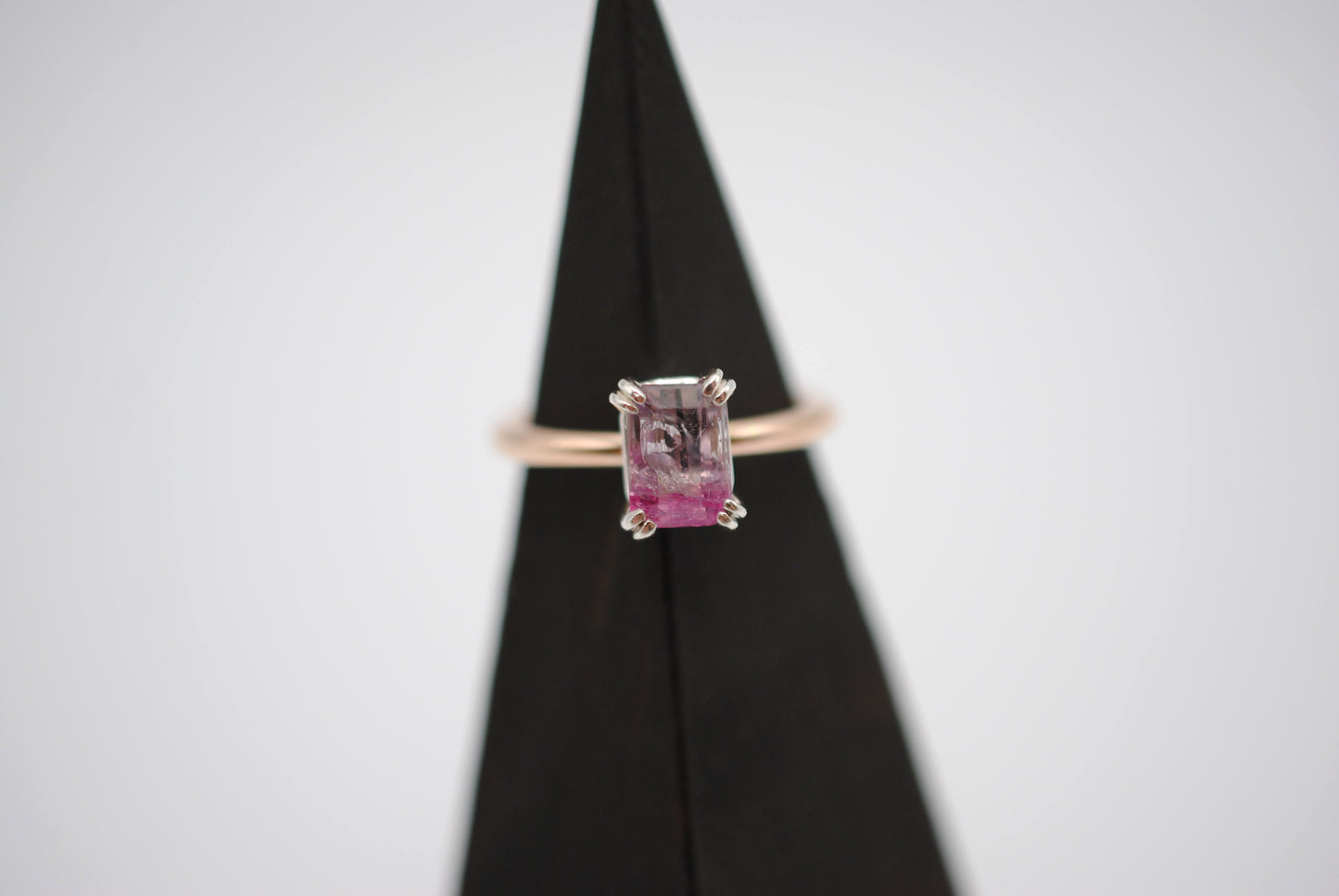 Tourmaline Ring: Emerald Cut, Yellow Gold Fill Band, Silver Double Prong Setting