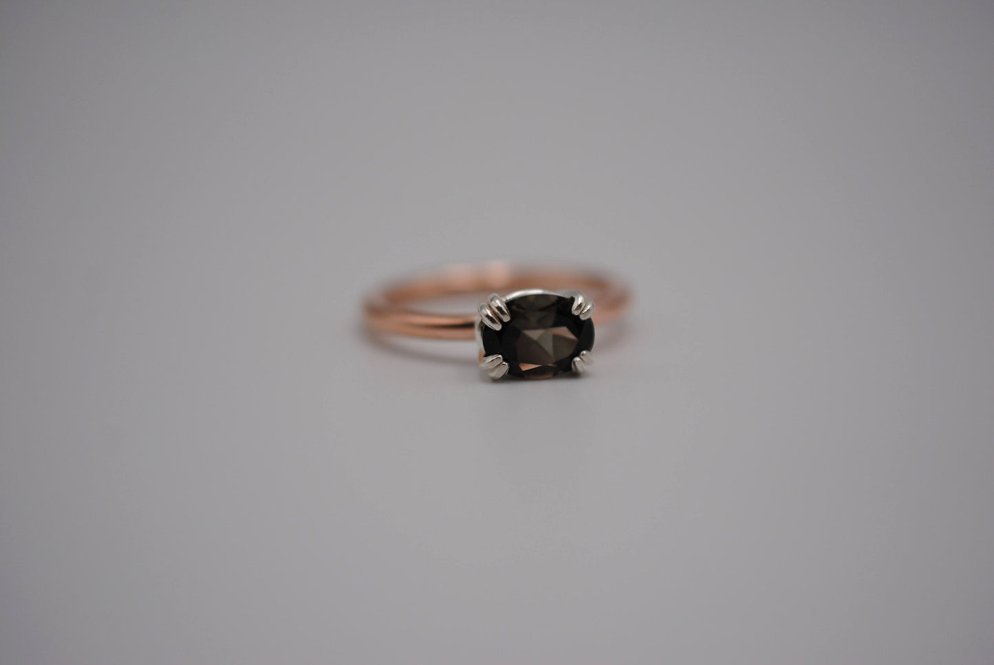 Tourmaline Ring: Oval Cut, Rose Gold Fill Band, East-West Silver Setting
