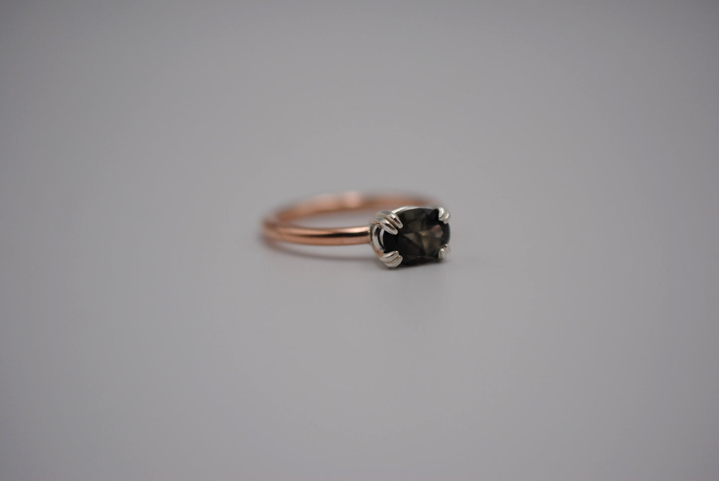 Tourmaline Ring: Oval Cut, Rose Gold Fill Band, East-West Silver Setting
