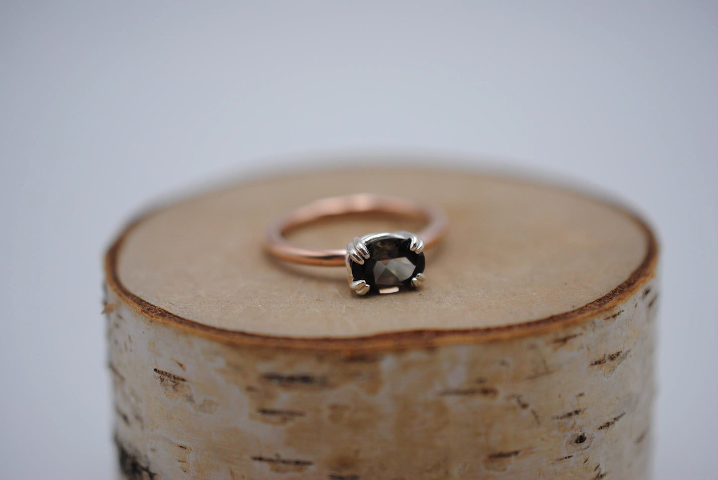 Tourmaline Ring: Oval Cut, Rose Gold Fill Band, East-West Silver Setting