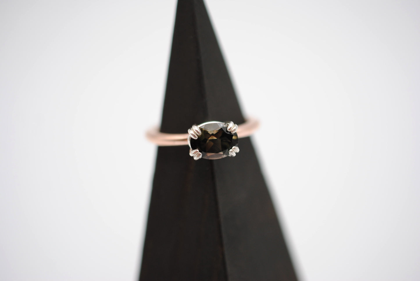 Tourmaline Ring: Oval Cut, Rose Gold Fill Band, East-West Silver Setting