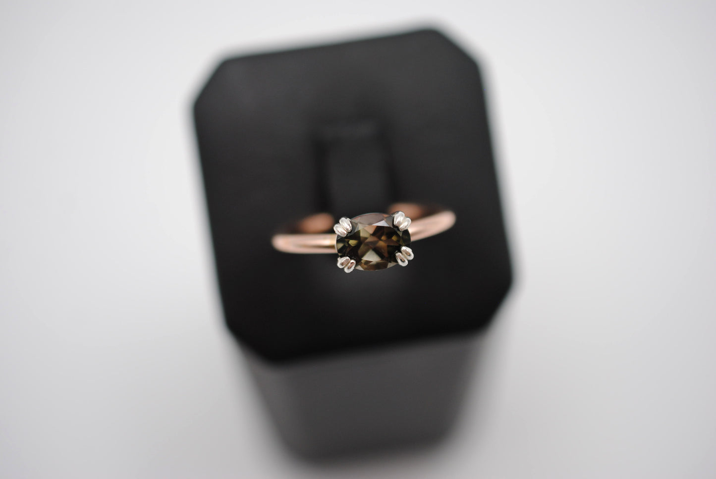 Tourmaline Ring: Oval Cut, Rose Gold Fill Band, East-West Silver Setting