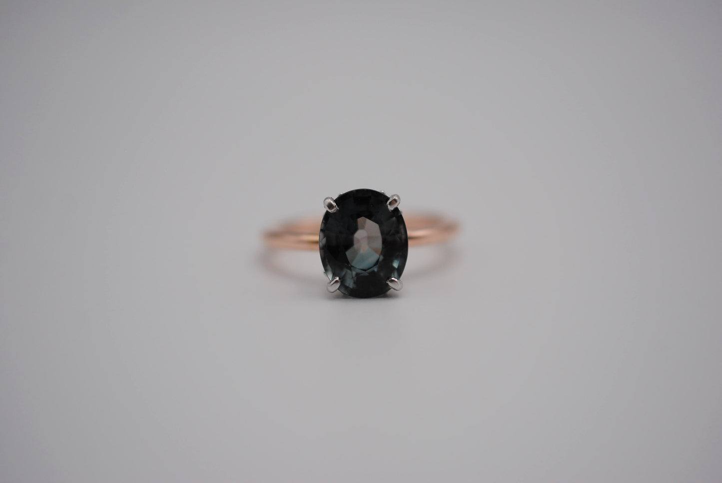Tourmaline Ring: Oval Cut, White Gold Ornate Setting, Rose Gold Fill Band