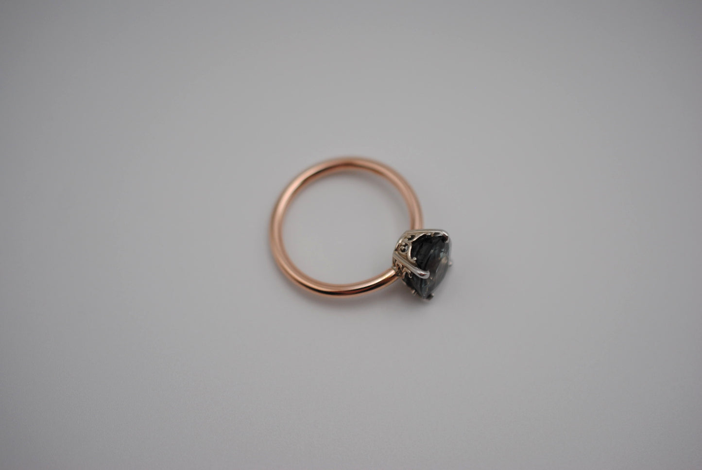 Tourmaline Ring: Oval Cut, White Gold Ornate Setting, Rose Gold Fill Band