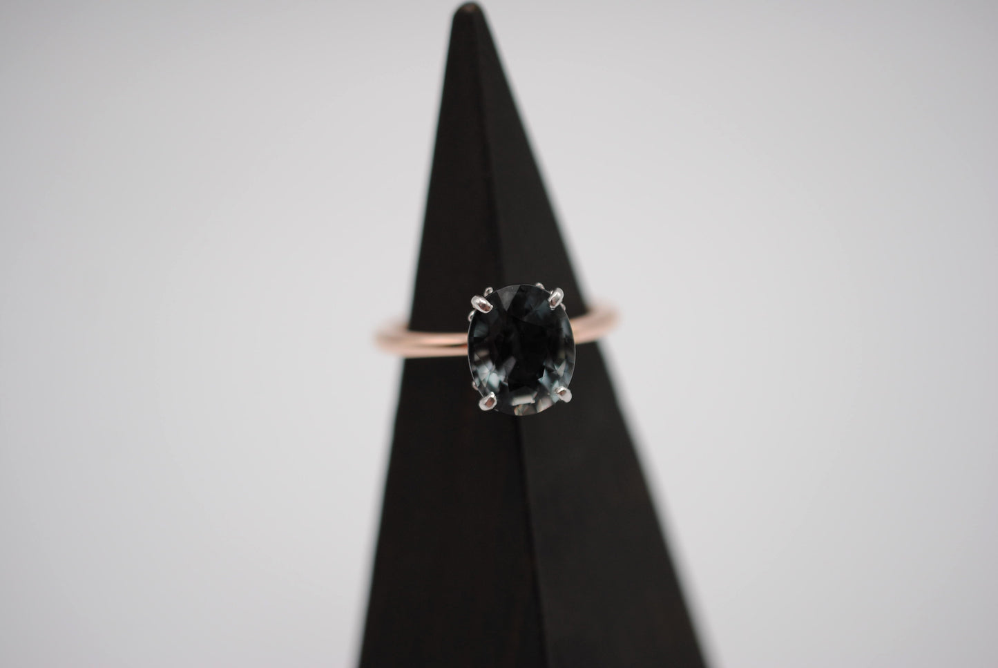 Tourmaline Ring: Oval Cut, White Gold Ornate Setting, Rose Gold Fill Band