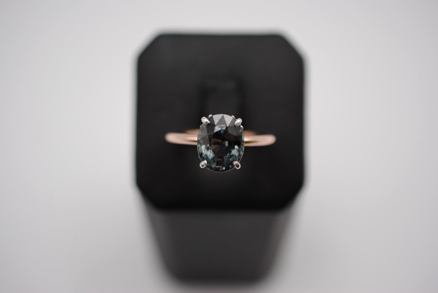 Tourmaline Ring: Oval Cut, White Gold Ornate Setting, Rose Gold Fill Band